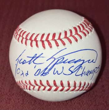 Scott Spiezio Signed Official MLB Baseball w/2x WS Champ Inscr
