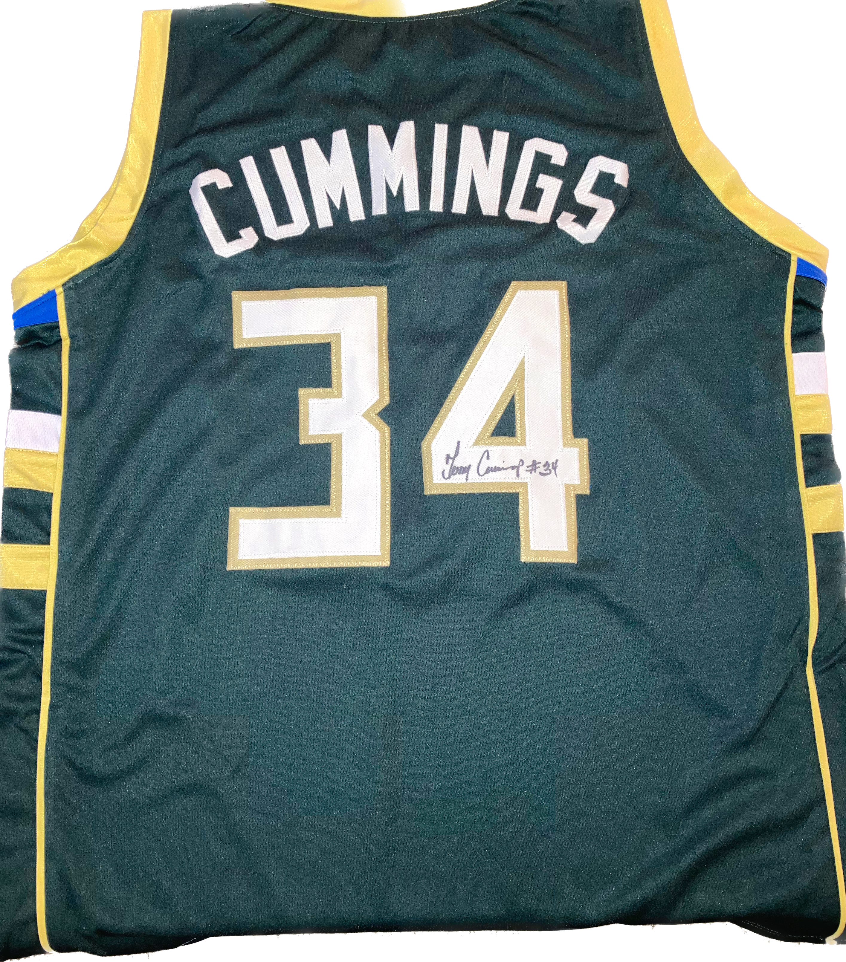 Terry Cummings Signed Bucks Custom Green Jersey