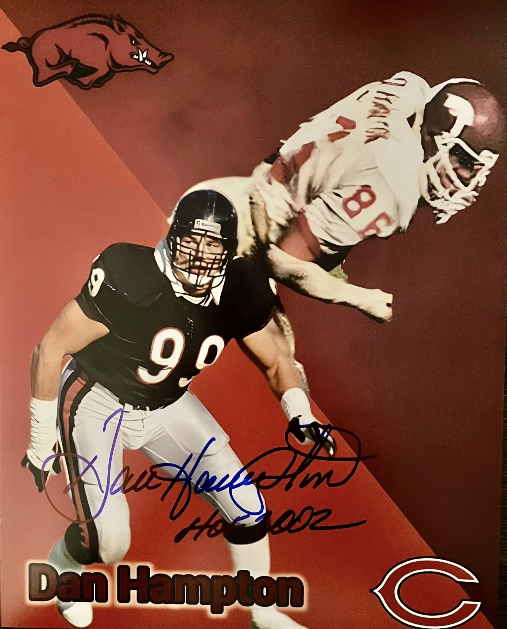 Dan Hampton Signed 8x10 w/HOF 2002 Inscription