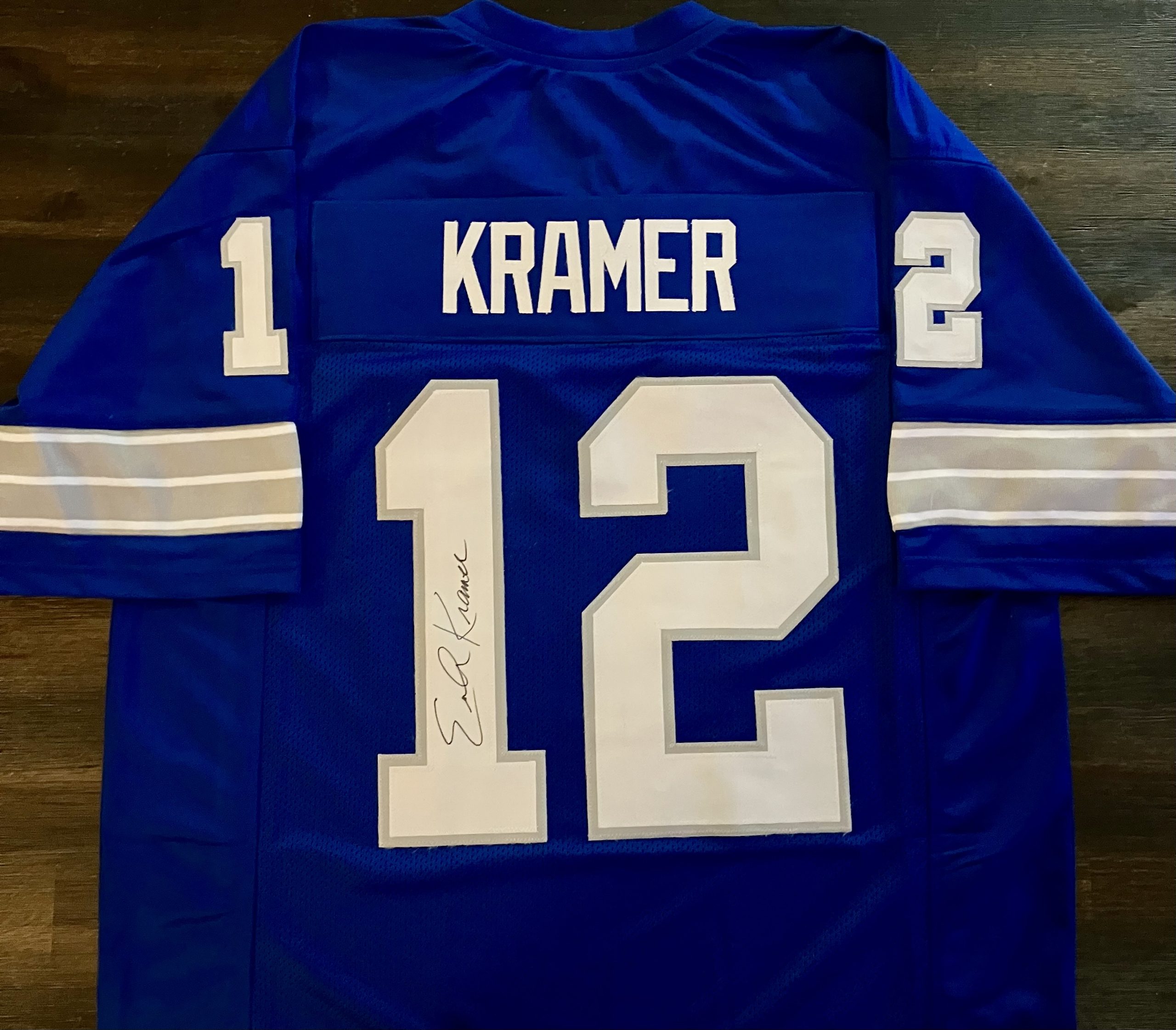 Erik Kramer Signed Custom Blue Detroit Jersey & CSAC COA