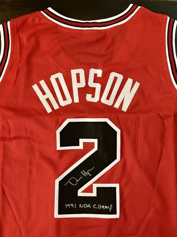 Dennis Hopson Signed Custom Red Jersey w/90-91 NBA Champ Insc. & CSAC COA