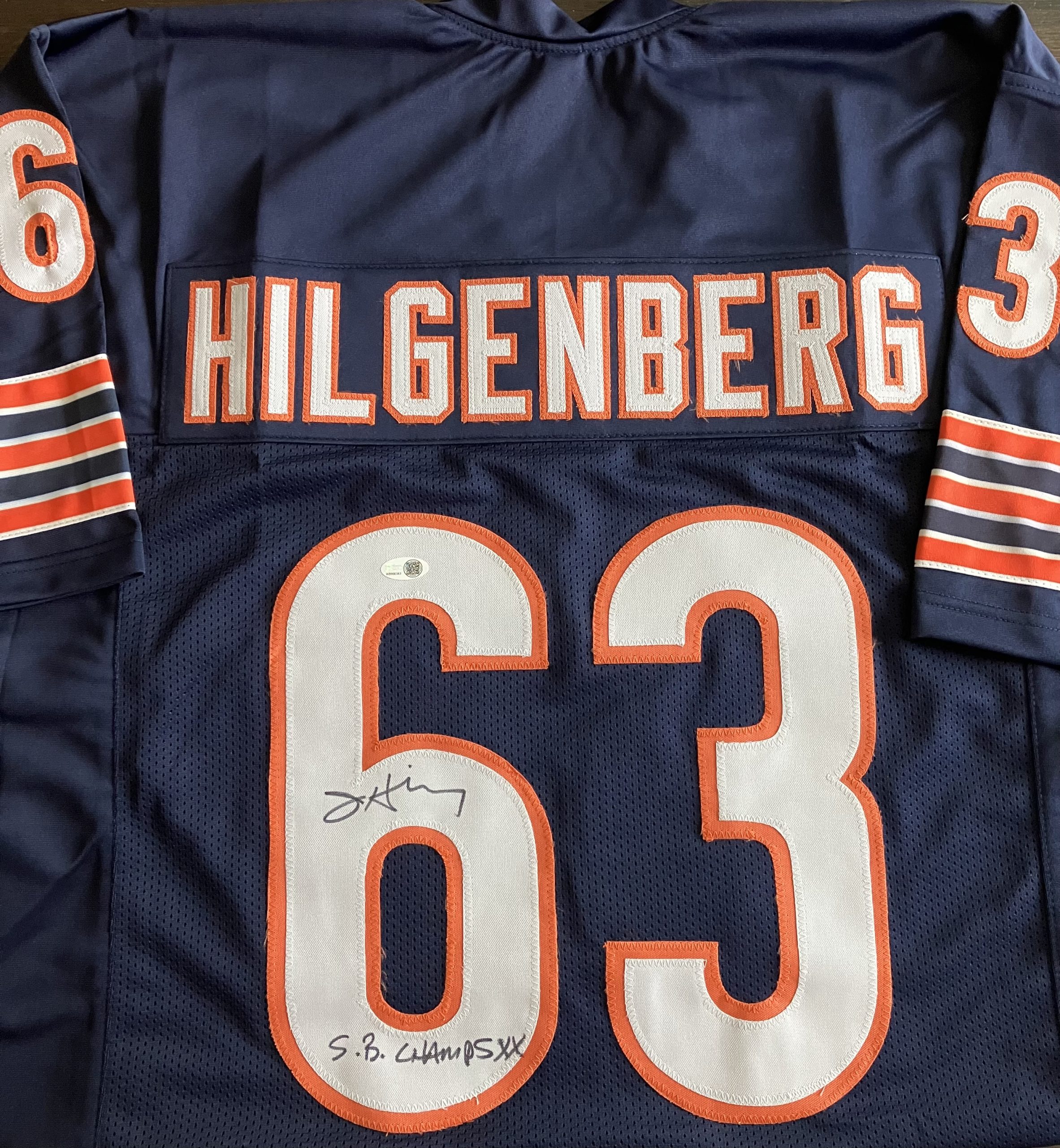 Jay Hilgenberg Signed XL Navy Chicago Jersey w/SBXX Insc, JSA COA