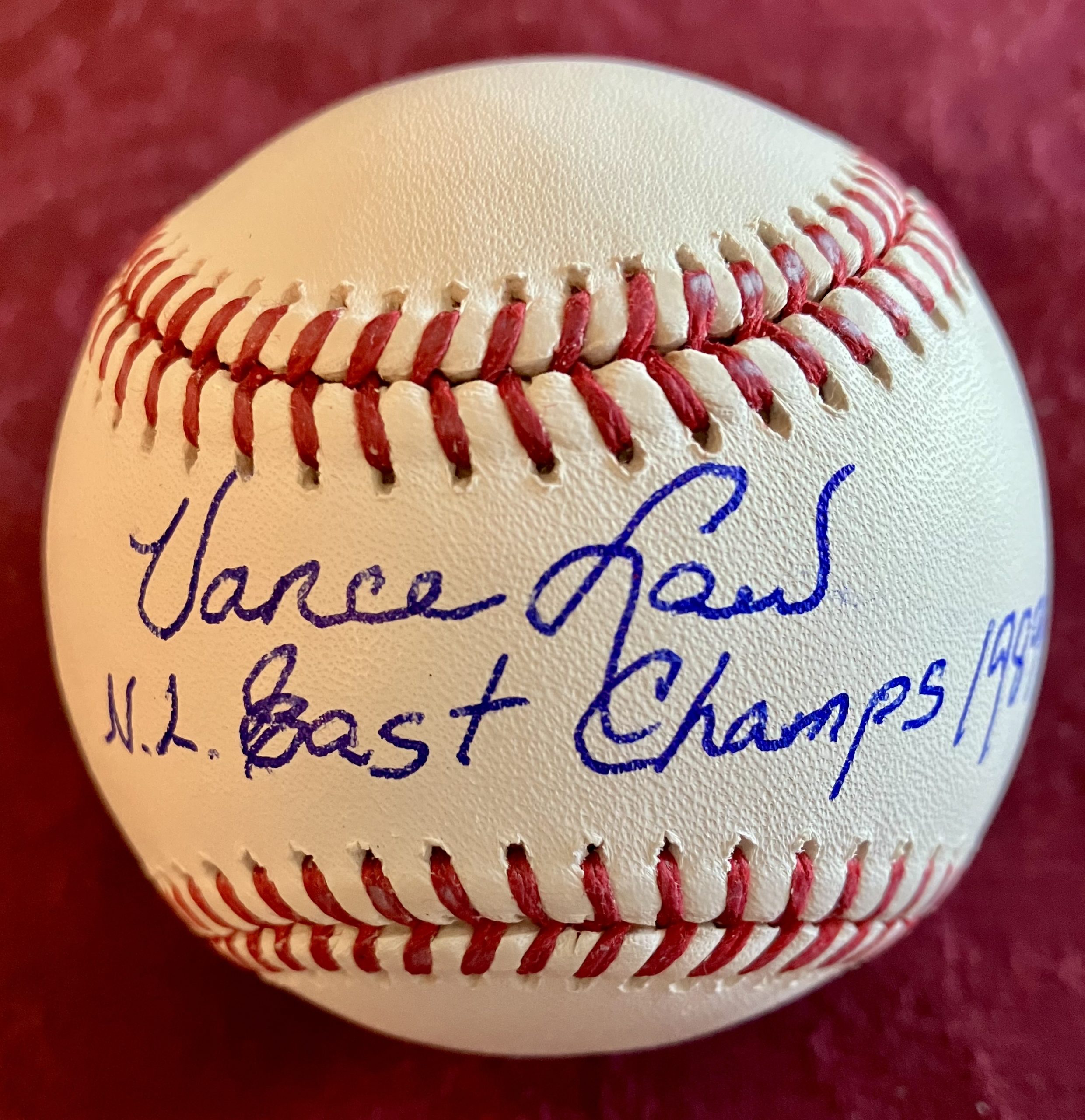 Vance Law Signed MLB Baseball w/'89 NL East Champs Inscr.